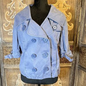 Red Camel Light Blue Women’s Jacket XL Double Breasted Crop Trench C12
